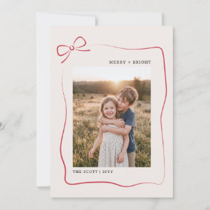 Whimsical Red Bow Family Photo Christmas Holiday Card