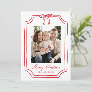 Whimsical Red Bow Frame Christmas Photo Holiday Card
