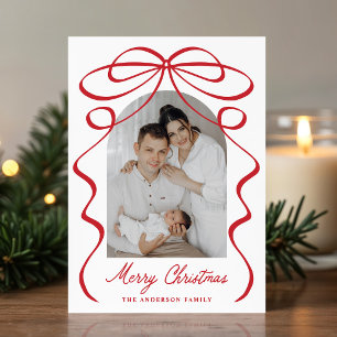 Whimsical Red Bow Ribbon Christmas Arch Photo Holiday Card