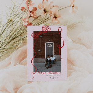 Whimsical Red Bow Valentine’s Photo Card