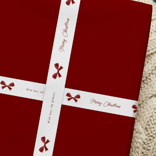 Whimsical Red Bows Merry Christmas Custom Name Satin Ribbon