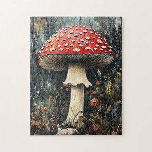 Whimsical Red Cap Mushroom Illustration Jigsaw Puzzle