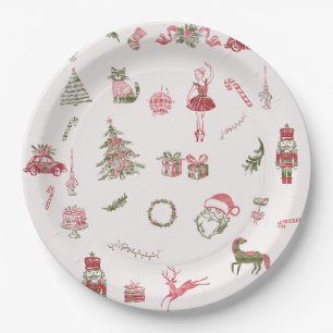 Whimsical Red Christmas Baby Shower Paper Plates