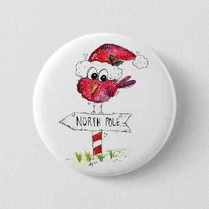 Whimsical Red Christmas Bird 6 Cm Round Badge