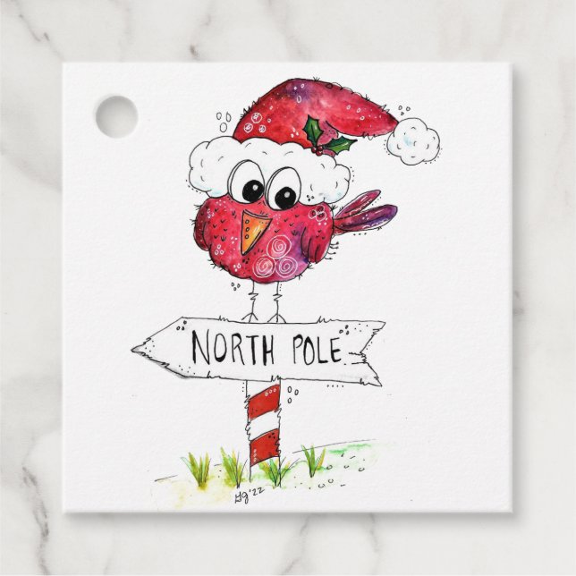 Whimsical Red Christmas Bird Favour Tags (Front)