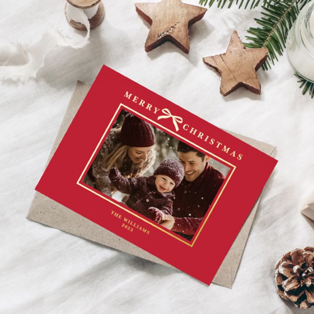 Whimsical Red Christmas Family Photo Foil Holiday Card (Creator Uploaded)