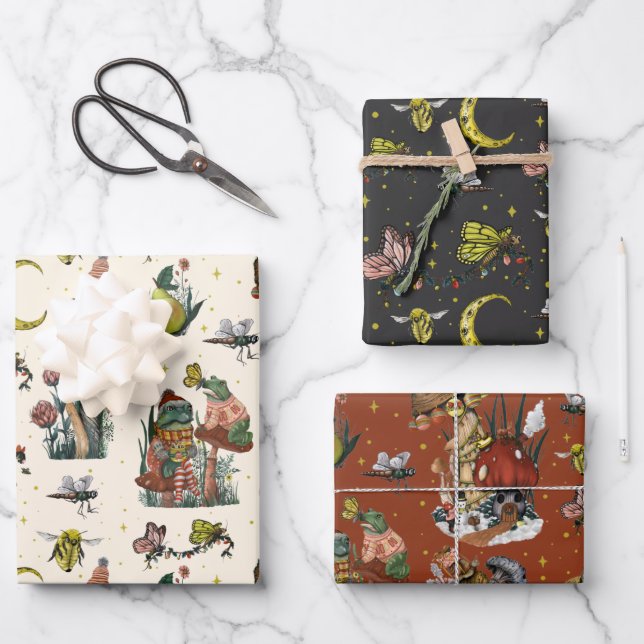 Whimsical Red Christmas Mushroom Pattern  Wrapping Paper Sheet (Front)