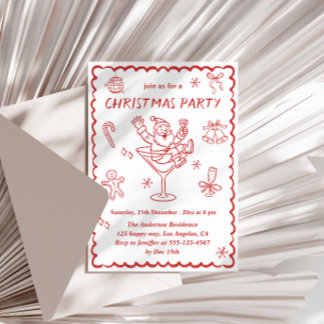 Whimsical Red Christmas Party Invitation