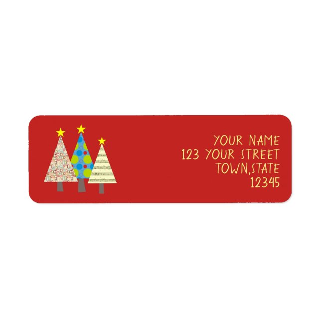 Whimsical Red Christmas Tree Address Return Address Label (Front)