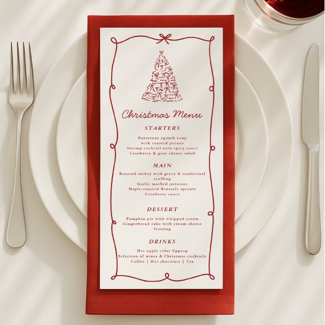 Whimsical Red Christmas Tree Dinner Menu (Creator Uploaded)