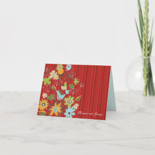 Whimsical Red Floral Garden Chic Wedding Thank You Card