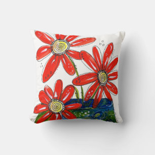 Whimsical Red Flowers  Cushion
