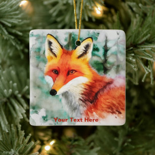 Whimsical Red Fox  Ceramic Ornament