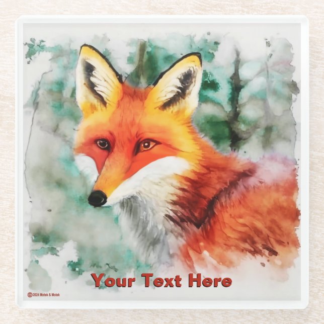 Whimsical Red Fox Glass Coaster (Front)