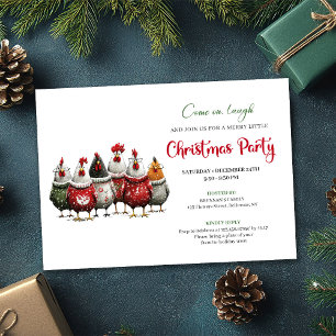 Whimsical Red Green Chickens Christmas Party  Invitation
