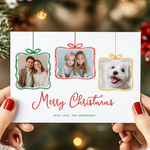 Whimsical Red Green Gift Box Photo Holiday Card