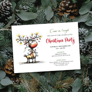 Whimsical Red Green Reindeer Christmas Invitation