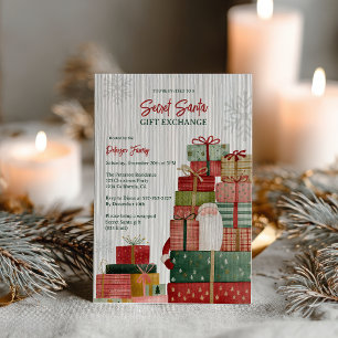 Whimsical Red Green Secret Santa Christmas Party Invitation