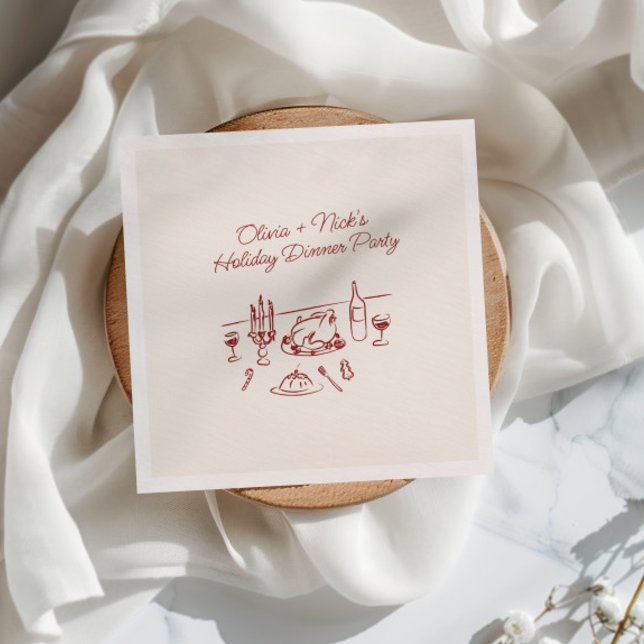 Whimsical Red Hand Drawn Christmas Dinner Party  Napkin (Creator Uploaded)
