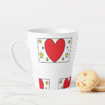 Whimsical Red Heart and Gold Stars Latte Mug