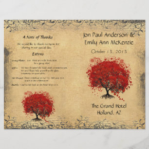 Whimsical Red Heart Leaf Tree Wedding Program