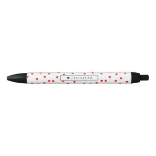 Whimsical Red Hearts Pattern Personalised Black Ink Pen
