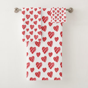Whimsical Red Hearts Valentine's Day Bath Towel Set