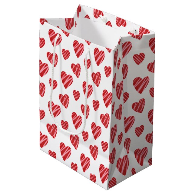 Whimsical Red Hearts Valentine's Day Medium Gift Bag (Front Angled)