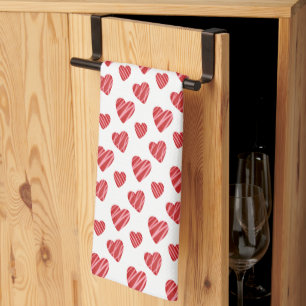 Whimsical Red Hearts Valentine's Day Tea Towel