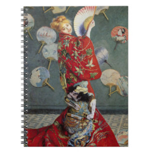 Whimsical Red Kimono Fan Dance Artwork Notebook