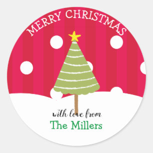 Whimsical Red Merry Christmas Tree  Classic Round Sticker