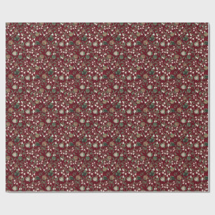 Whimsical Red Mistletoe & Bauble Christmas Wrapping Paper