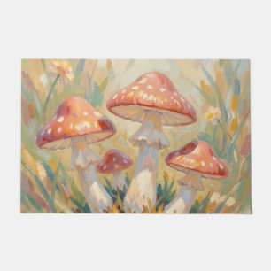 Whimsical Red Mushrooms Meadow Painting Doormat
