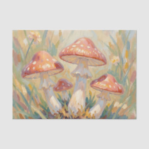 Whimsical Red Mushrooms Meadow Painting Tissue Paper