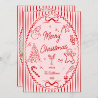 Whimsical Red Pink Hand Drawn Christmas Photo