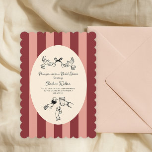 Whimsical Red Pink Striped Scribble Bridal Shower Invitation