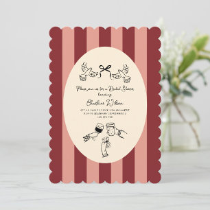 Whimsical Red Pink Striped Scribble Bridal Shower Invitation