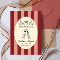 Whimsical Red Pink Striped Scribble Save the Date 