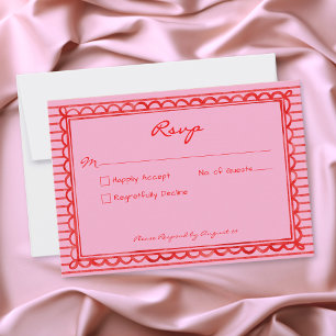 Whimsical Red Pink Watercolor Stripe Wedding RSVP Card