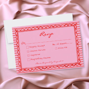 Whimsical Red Pink Watercolor Stripe Wedding RSVP Card