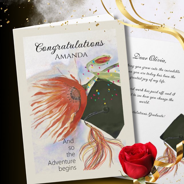 Whimsical Red Protea Graduation Card for Her (Whimsical Red Protea Graduation Card for Her)
