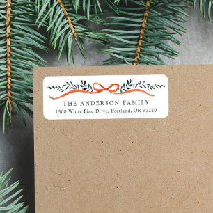 Whimsical Red Ribbon Christmas Return Address Label
