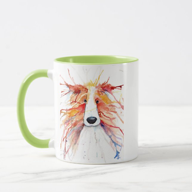 Whimsical red rough collie mug (Left)