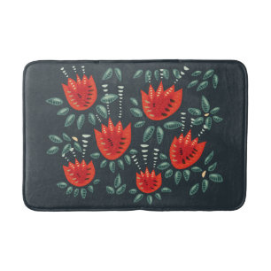 Whimsical Red Tulips Floral Art – Abstract Spring Bath Mat