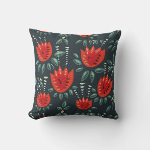  Whimsical Red Tulips Floral Art – Abstract Spring Cushion