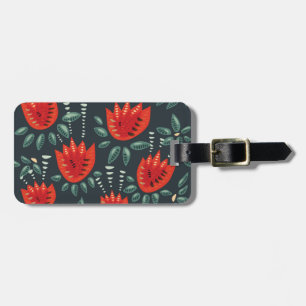 Whimsical Red Tulips Floral Art – Abstract Spring Luggage Tag