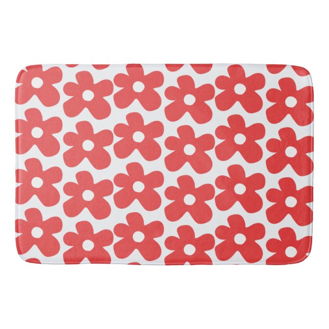 Whimsical Red & White Flower Retro and Cheerful Bath Mat (Front)