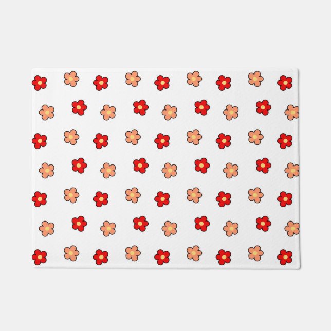 Whimsical Red & White Flower Retro Floral Design Doormat (Front)