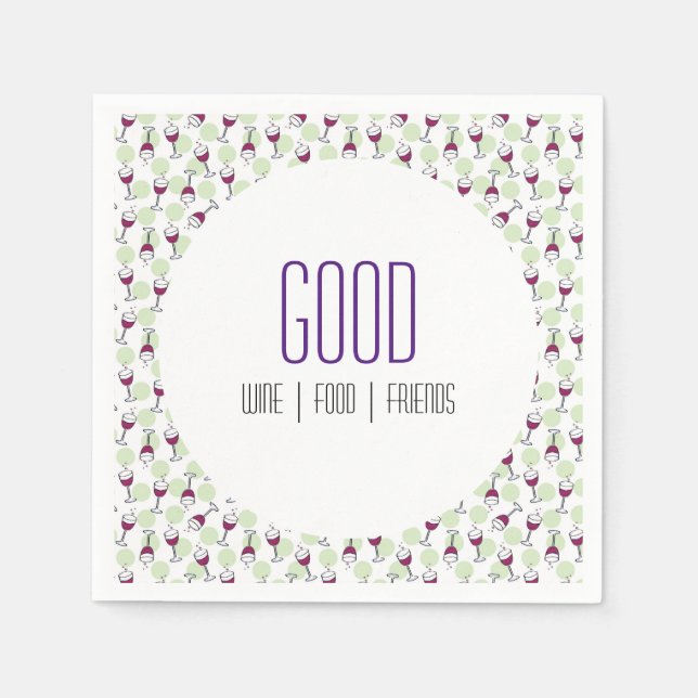 Whimsical Red Wine Glass Illustration Pattern Napkin (Front)