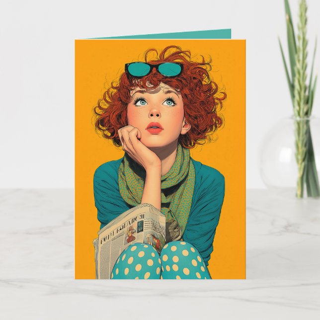 Whimsical Redhead in Polka Dots Invitation (Front)